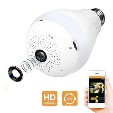 Wireless WiFi Camera 960p HD Indoor Home Monitor with LED Bulb Night Vision Two-Way Audio Motion Detection 360 Degree Wide View Panoramic Fisheye Camera